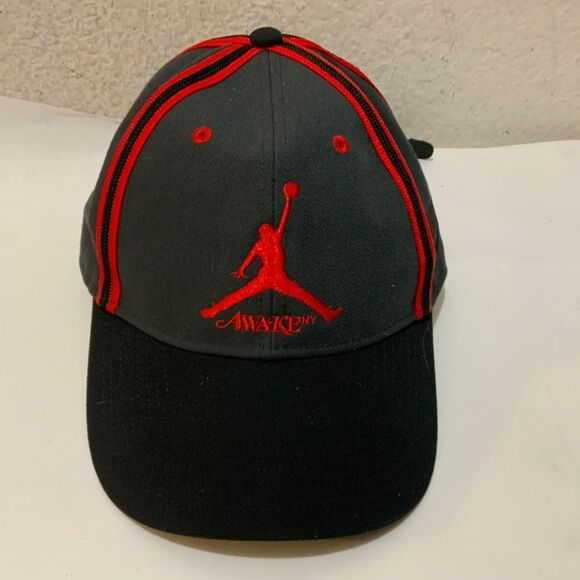 Nike Awake Air Jordan Mens Adjustable Red and Black Leather Bill Hat - Picture 2 of 13